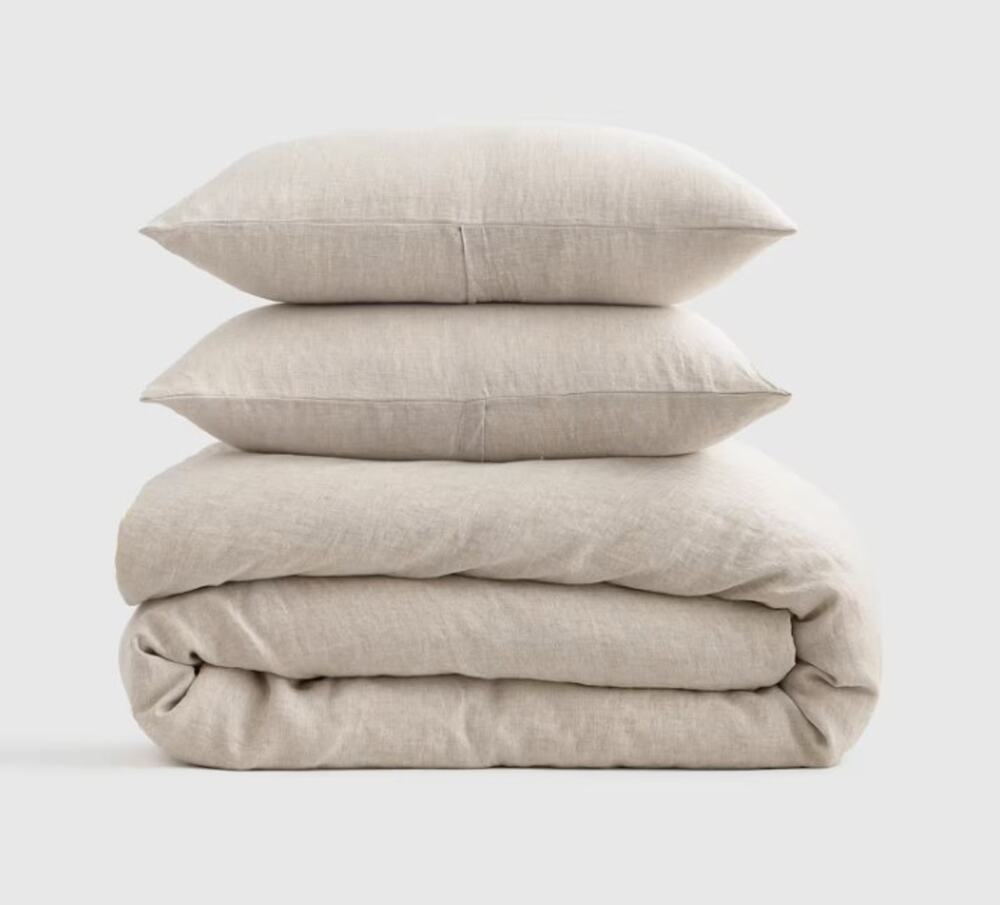 Quince Full Queen European Linen Duvet Set Cover + 2 Shams Natural Chambray NEW